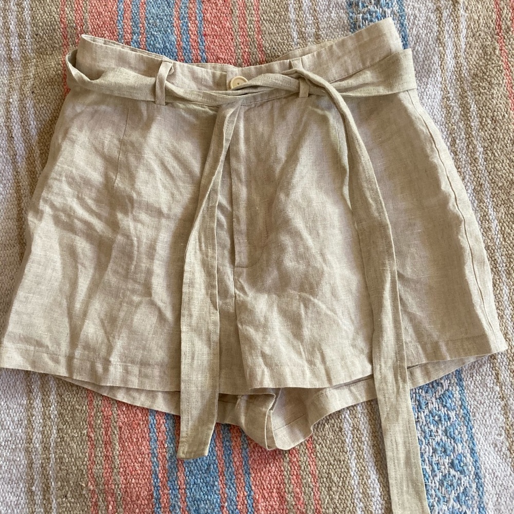 Reformation Beige Linen High Waist Shorts